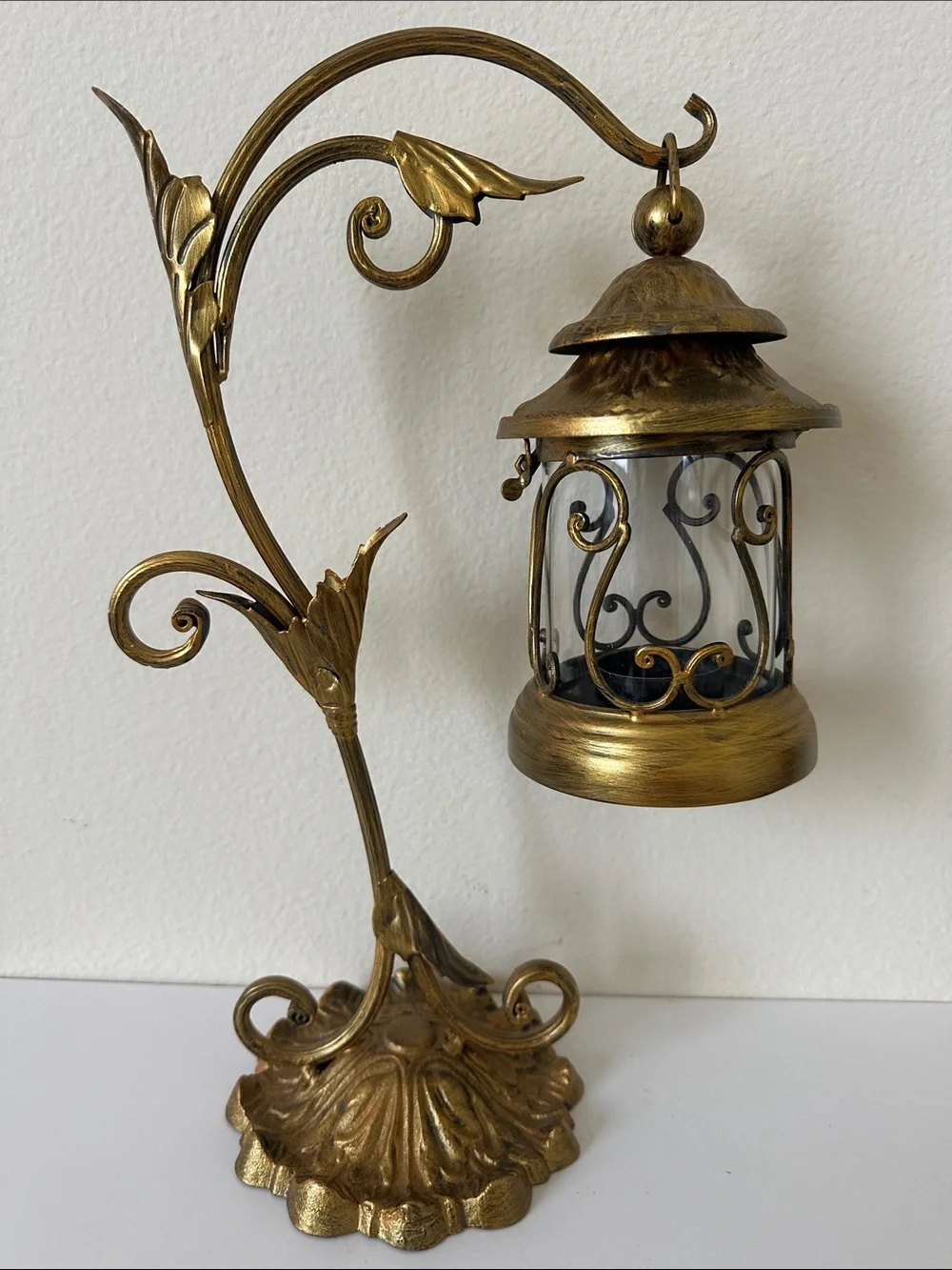Vintage Style Gold Ornate Hanging Lantern Accent Candle Holder